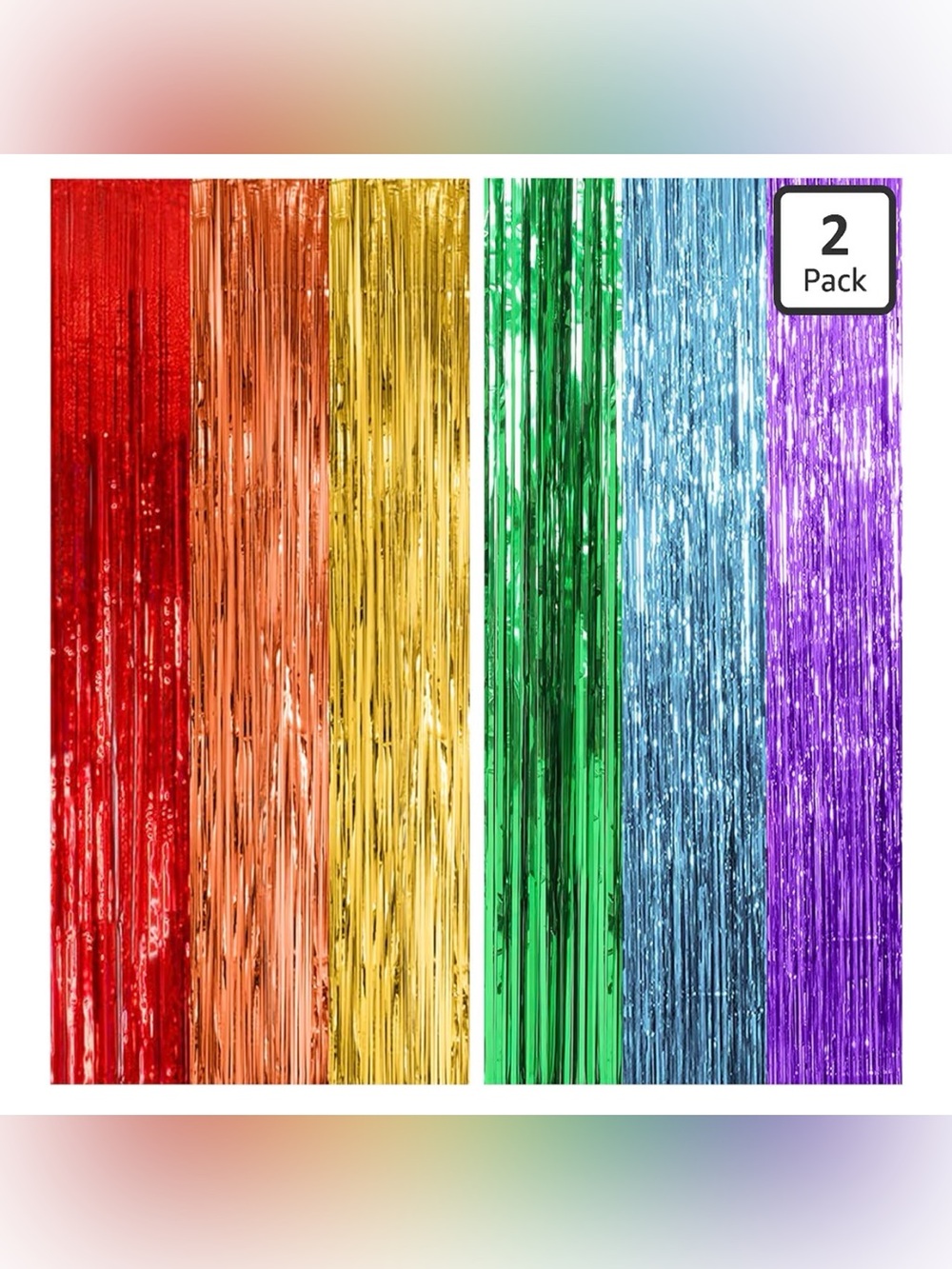 💜 2 Pack Rainbow Metallic Foil Fringe Party Backdrop Curtains